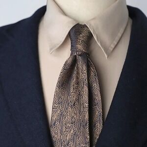 90's Bronze Taupe Herringbone Jacquard Necktie Vintage 80s Retro Tie Metallic